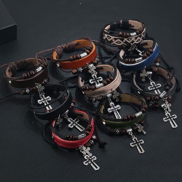 multilayer rope handmade braided leather wooden beads cross charm bracelets bangle fashion jewelry for women men, Golden;silver
multilayer rope handmade braided leather wooden beads cross charm bracelets bangle fashion jewelry for women men, Golden;silver