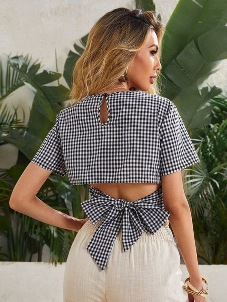 tie back buffalo plaid t2dq#, White