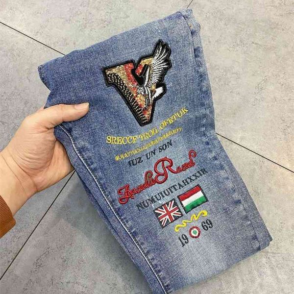 2021 summer trend personalized jeans men's slim fit stretch embroidery drilling small leg pants, Blue
2021 summer trend personalized jeans men's slim fit stretch embroidery drilling small leg pants, Blue