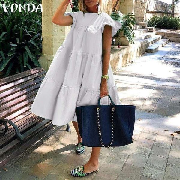 party dresses vonda autumn elegant women dress long ruffled 2021 midi casual pleated solid loose fashion vestidos, White;black
party dresses vonda autumn elegant women dress long ruffled 2021 midi casual pleated solid loose fashion vestidos, White;black