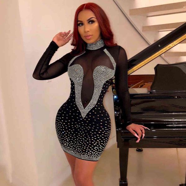 mesh see through shiny diamond long sleeve dress casual dresses women 211115, Black;gray
mesh see through shiny diamond long sleeve dress casual dresses women 211115, Black;gray