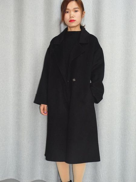women's wool & blends double faced cashmere overcoat girl 2021 autumn and winter high-end temperament medium long term woolen coat, Black
women's wool & blends double faced cashmere overcoat girl 2021 autumn and winter high-end temperament medium long term woolen coat, Black