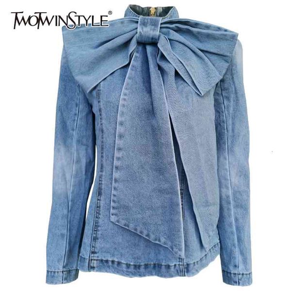twotwinstyle patchwork bow denim women's jacket stand collar long sleeve vintage ruched jackets for female fashion clothing 210722, Black;brown
twotwinstyle patchwork bow denim women's jacket stand collar long sleeve vintage ruched jackets for female fashion clothing 210722, Black;brown