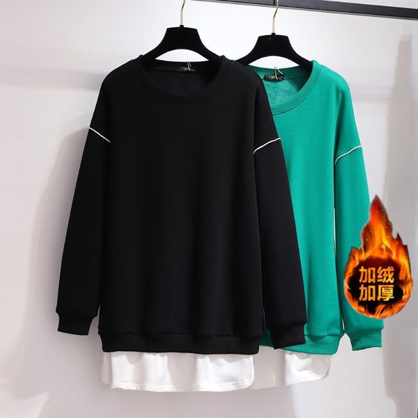 women's hoodies & sweatshirts 2xl to 6xl plus size women autumn and winter velvet thick fake two piece casual outerwear t60770, Black
women's hoodies & sweatshirts 2xl to 6xl plus size women autumn and winter velvet thick fake two piece casual outerwear t60770, Black