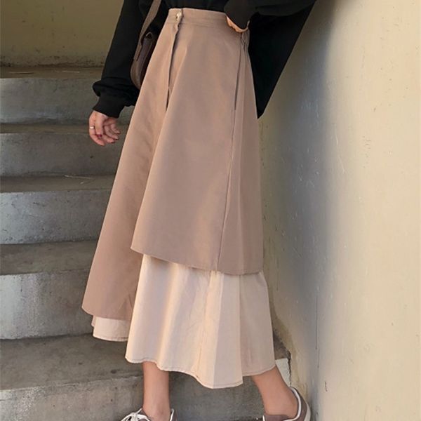 werueruyu summer high waist irregular skirt women solid bow tie belt split s lady casual large size long 210608, Black
werueruyu summer high waist irregular skirt women solid bow tie belt split s lady casual large size long 210608, Black