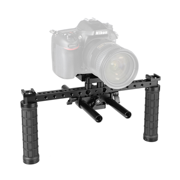 open-ended camera cage rig with arca swiss style quick release plate & 15mm lws rod system rubber grips shoe mounts lighting studio accessor
open-ended camera cage rig with arca swiss style quick release plate & 15mm lws rod system rubber grips shoe mounts lighting studio accessor