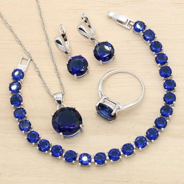 earrings & necklace round royal blue cubic zircon silver color jewelry sets for women wedding pendant bracelet ring christmas gift
earrings & necklace round royal blue cubic zircon silver color jewelry sets for women wedding pendant bracelet ring christmas gift