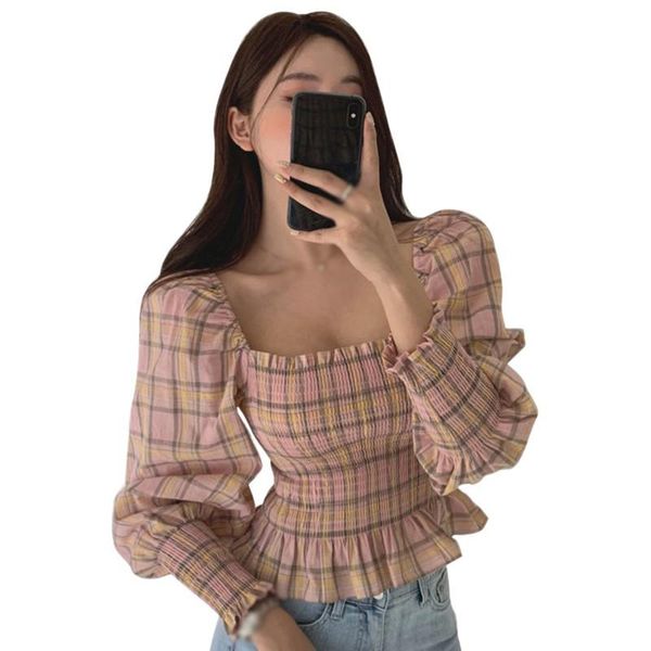 women blouse plaid square neck blouses puff sleeve slim long chiffon shirt women's & shirts, White
women blouse plaid square neck blouses puff sleeve slim long chiffon shirt women's & shirts, White
