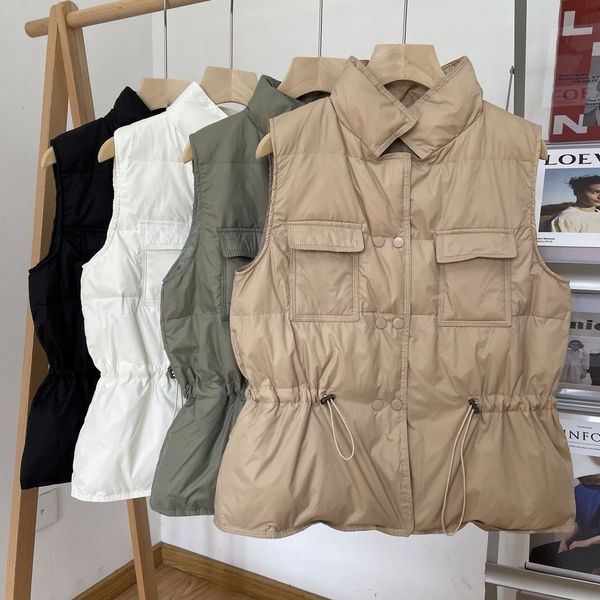 vests off season thick, warm, light and versatile white duck stand collar drawstring waist down vt, Black;white
vests off season thick, warm, light and versatile white duck stand collar drawstring waist down vt, Black;white
