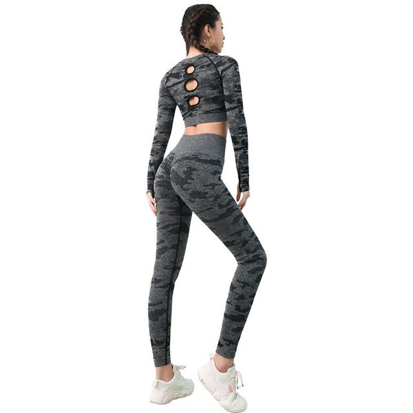 sleeve long women's tracksuits yoga camouflage suit fitness running quick drying tight pants back top, Gray
sleeve long women's tracksuits yoga camouflage suit fitness running quick drying tight pants back top, Gray