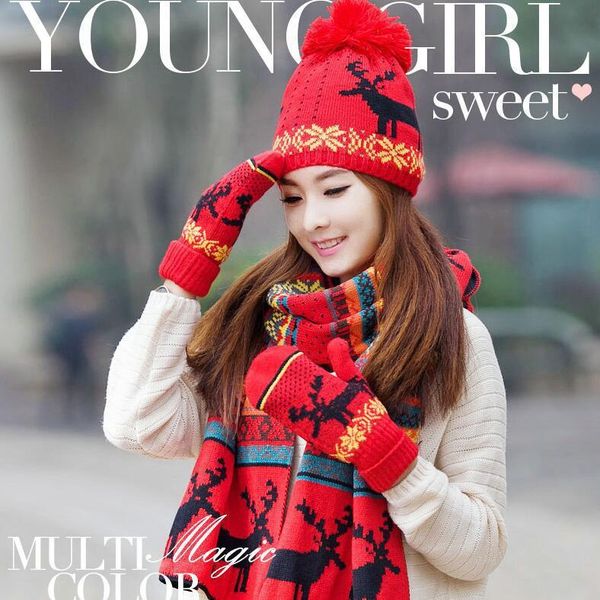 hat winter korean scarf christmas wool knitted warm gloves three piece suit women in one, Blue;gray
hat winter korean scarf christmas wool knitted warm gloves three piece suit women in one, Blue;gray