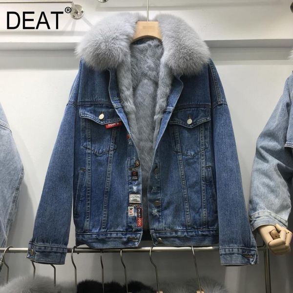 women's fur & faux deat collar plush fur thickened denim coat for women loose casual versatile parka fashion 8tlo, Black
women's fur & faux deat collar plush fur thickened denim coat for women loose casual versatile parka fashion 8tlo, Black