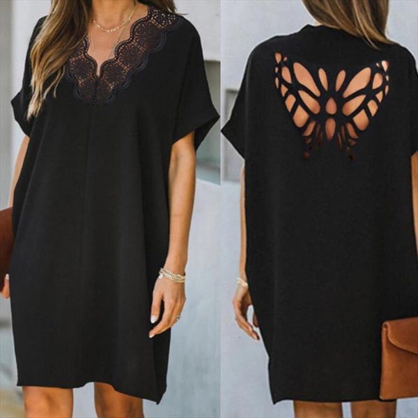 fashion summer short sleeve loose women dresses beach backless butterfly hollow out lady v neck party, Black;gray
fashion summer short sleeve loose women dresses beach backless butterfly hollow out lady v neck party, Black;gray