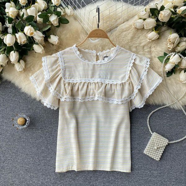 women's blouses & shirts fashion summer short-sleeved shirt embroidery wavy edge ruffle slim fit blusa mujer blouse clothes t410, White
women's blouses & shirts fashion summer short-sleeved shirt embroidery wavy edge ruffle slim fit blusa mujer blouse clothes t410, White