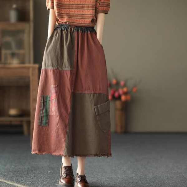 skirts spring women's color matching denim elastic waist thin mid-length frayed skirt, Black
skirts spring women's color matching denim elastic waist thin mid-length frayed skirt, Black