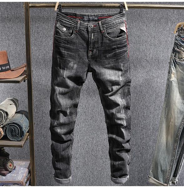 men's jeans autumn streetwear vintage designer denim long pants man men retro gray slim fit elastic ripped italian style fashion, Blue
men's jeans autumn streetwear vintage designer denim long pants man men retro gray slim fit elastic ripped italian style fashion, Blue