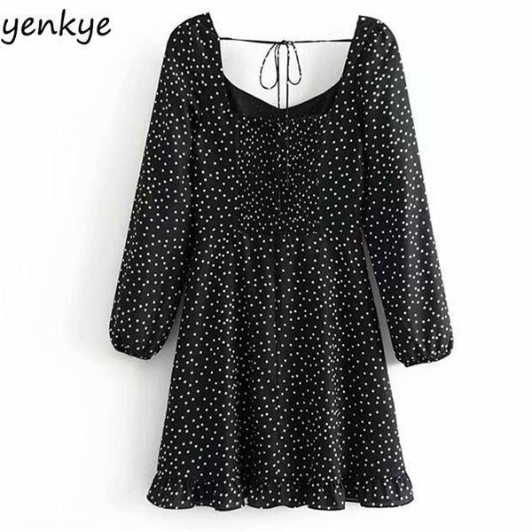 women vintage polka dot summer dress lady front lace up waist v neck long sleeve ruffle a-line short vestidos 210514, Black;gray
women vintage polka dot summer dress lady front lace up waist v neck long sleeve ruffle a-line short vestidos 210514, Black;gray