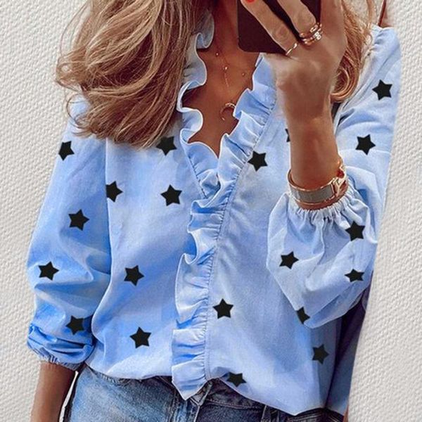 womens long sleeve office shirts ruffle star printed short shirt casual ladies blouse blusas mujer de moda 2021 women's blouses &, White
womens long sleeve office shirts ruffle star printed short shirt casual ladies blouse blusas mujer de moda 2021 women's blouses &, White