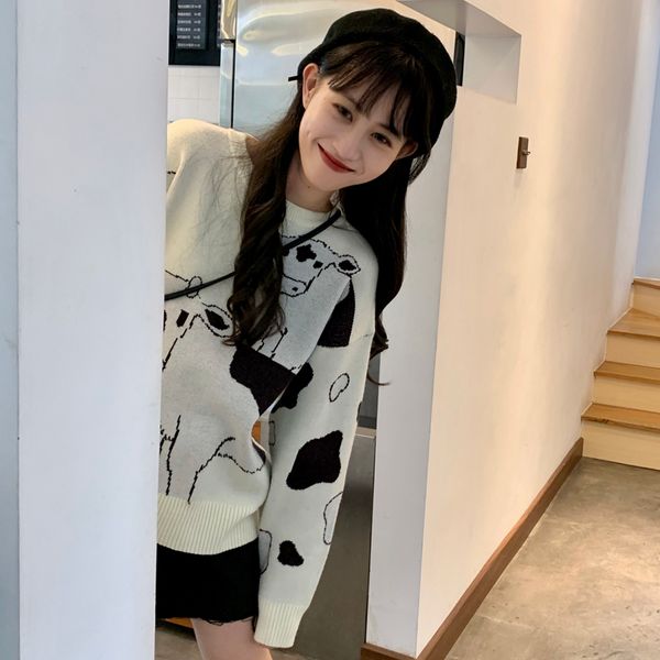 vintage casual loose lazy cow sweater female korean harajuku womens sweaters japanese kawaii cute ulzzang clothing for women, White;black
vintage casual loose lazy cow sweater female korean harajuku womens sweaters japanese kawaii cute ulzzang clothing for women, White;black
