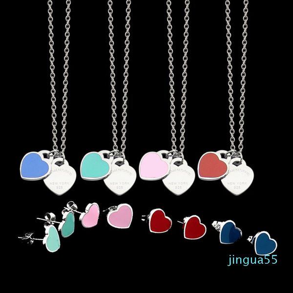 women enamel blue red pink green color double heart charms necklace and earring jewelry set fashion stainless sun gold jewellry, Silver
women enamel blue red pink green color double heart charms necklace and earring jewelry set fashion stainless sun gold jewellry, Silver