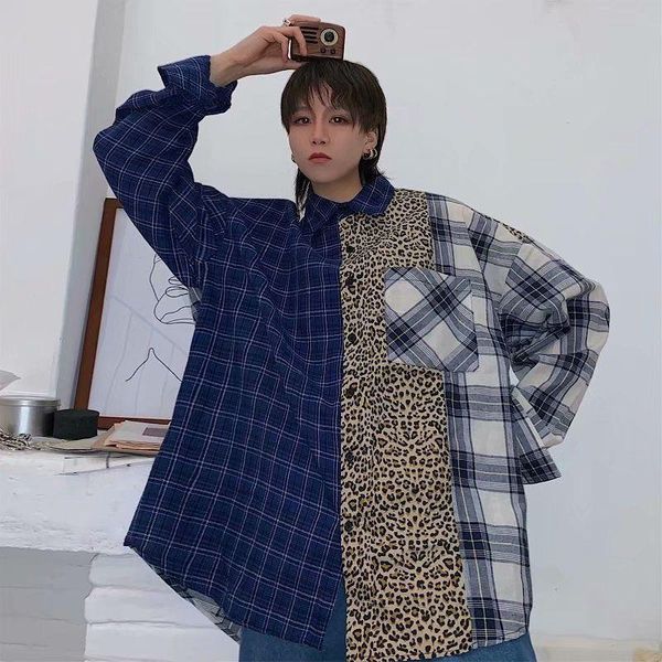 men's casual shirts patchwork plaid shirt men oversize high street japan basic long sleeve loose summer punk leopard print, White;black
men's casual shirts patchwork plaid shirt men oversize high street japan basic long sleeve loose summer punk leopard print, White;black