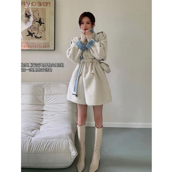 winter 2021 mid length lace up waist closing lamb wool coat double breasted granular fluffy women's & blends, Black
winter 2021 mid length lace up waist closing lamb wool coat double breasted granular fluffy women's & blends, Black