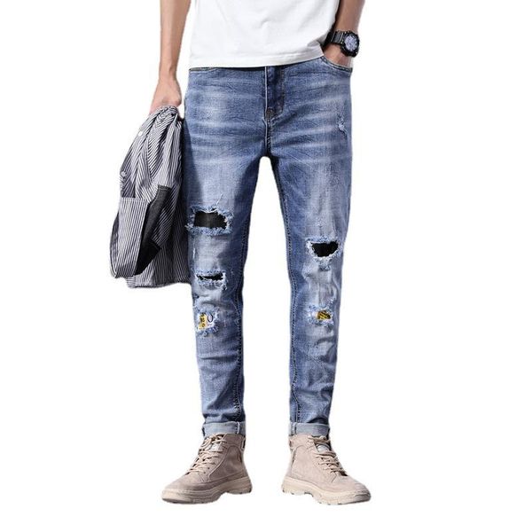 men's jeans straight men high waist jean boyfriend streetwear skinny cacual designer long denim pants trousers, Blue
men's jeans straight men high waist jean boyfriend streetwear skinny cacual designer long denim pants trousers, Blue