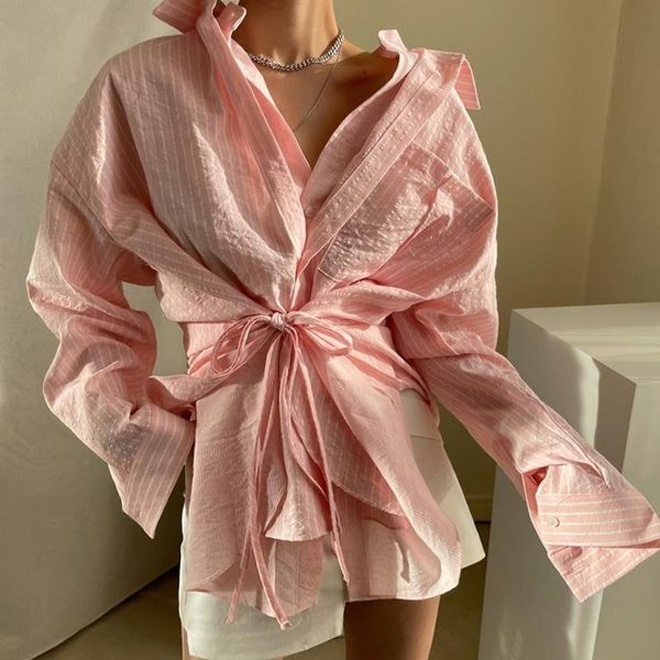 women's blouses & shirts fake two-piece striped female casual lapel oversized lace up women cotton blue blouse 2021 spring summer, White
women's blouses & shirts fake two-piece striped female casual lapel oversized lace up women cotton blue blouse 2021 spring summer, White