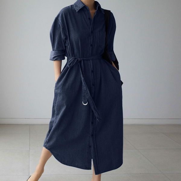 fashion lapel neck long sleeve sundress women autumn denim style shirt dress casual buttons belted kaftan vestidos dresses, Black;gray
fashion lapel neck long sleeve sundress women autumn denim style shirt dress casual buttons belted kaftan vestidos dresses, Black;gray