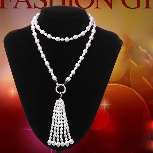 chains fashion 8-9mm & 3-4mm white freshwater rice pearl tassel pendant necklace long 75+15cm, Silver
chains fashion 8-9mm & 3-4mm white freshwater rice pearl tassel pendant necklace long 75+15cm, Silver