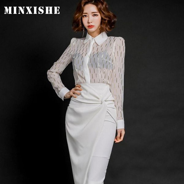 two piece dress 2 set spring office sheer shirt blouse + empire asymmetrical skirt see through women suit white pleated
two piece dress 2 set spring office sheer shirt blouse + empire asymmetrical skirt see through women suit white pleated