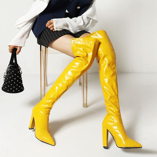 2021 new style stone grain thick heel over the knee boots pointed toe back zipper high tube foreign trade women's shoes and boots, Black 
2021 new style stone grain thick heel over the knee boots pointed toe back zipper high tube foreign trade women's shoes and boots, Black