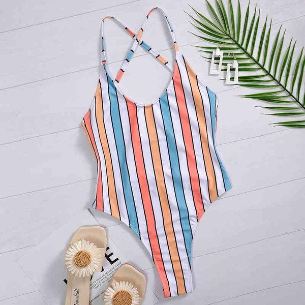 2021 striped female swimwear swimsuit women beachwear cross baless monokini high cut bathing suit swim bodysuiting 
2021 striped female swimwear swimsuit women beachwear cross baless monokini high cut bathing suit swim bodysuiting