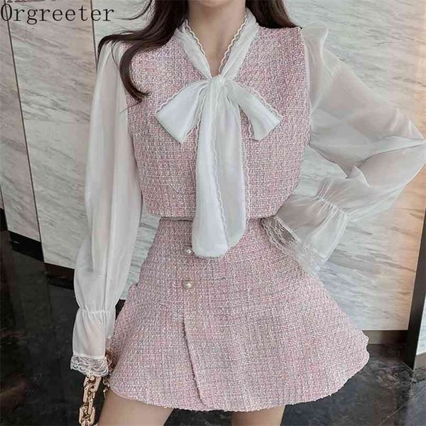 sweet pink tweed chiffon patchwork fake two shirt skirt 2 piece sets women bow lace-up + button mini mermaid suits 210602, White
sweet pink tweed chiffon patchwork fake two shirt skirt 2 piece sets women bow lace-up + button mini mermaid suits 210602, White