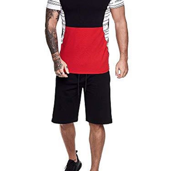 men's tracksuits 2021 summer striped short sleeve color matching suit outdoor sports leisure contrast wear, Gray
men's tracksuits 2021 summer striped short sleeve color matching suit outdoor sports leisure contrast wear, Gray