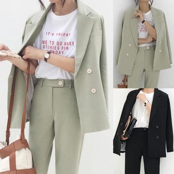 two piece dress one set office lady suit autumn solid color double-breasted blazer long pants work pant suits jacket and trousers, White
two piece dress one set office lady suit autumn solid color double-breasted blazer long pants work pant suits jacket and trousers, White