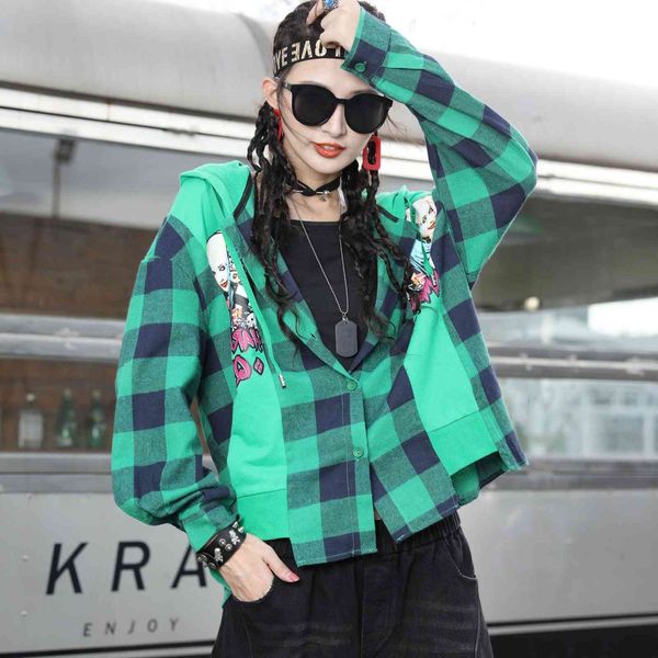 shirts autumn korean printed hooded stitching irregular hem loose large version of women's cardigan shirt, White
shirts autumn korean printed hooded stitching irregular hem loose large version of women's cardigan shirt, White