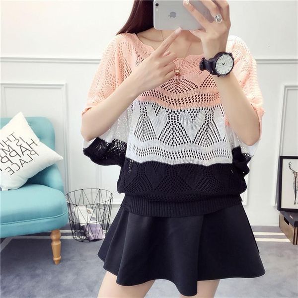 women's sweaters 2021 women fashion short sleeve striped pullovers summer casual hollow out loose thin sweater, White;black
women's sweaters 2021 women fashion short sleeve striped pullovers summer casual hollow out loose thin sweater, White;black
