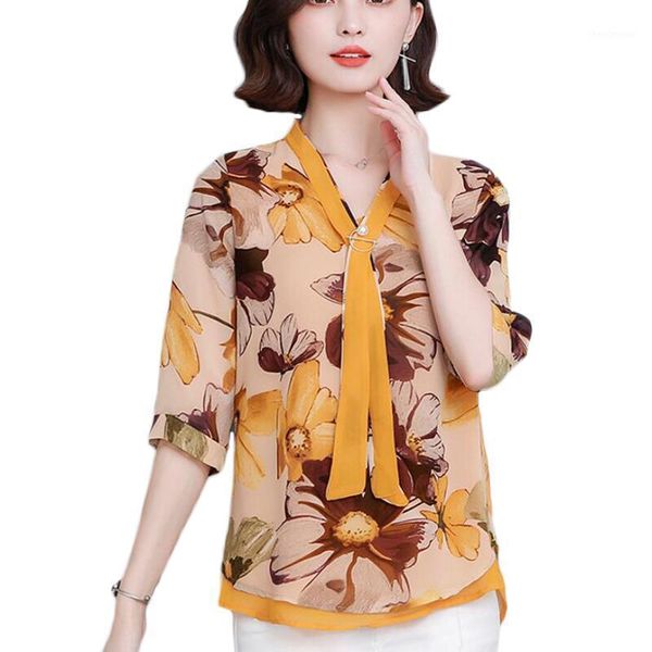 fashion print chiffon blouse women shirts summer short sleeve korean v-neck bow ribbon blouses office loose blusas mujer women's &, White
fashion print chiffon blouse women shirts summer short sleeve korean v-neck bow ribbon blouses office loose blusas mujer women's &, White