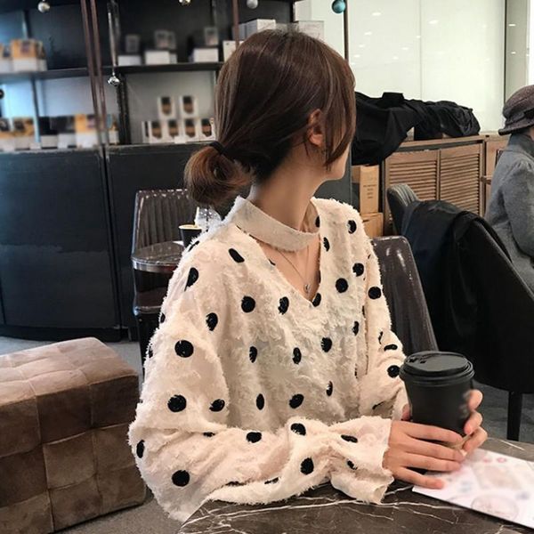 women vintage jacquard chiffon college wind v-neck long sleeve temperament polka dot loose versatile blouse women's blouses & shirts, White
women vintage jacquard chiffon college wind v-neck long sleeve temperament polka dot loose versatile blouse women's blouses & shirts, White
