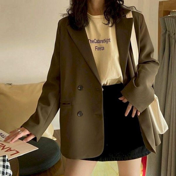 women's suits & blazers autumn korean vintage women fashion art style loose notched double breasted blazer female all match casual clot, White;black
women's suits & blazers autumn korean vintage women fashion art style loose notched double breasted blazer female all match casual clot, White;black