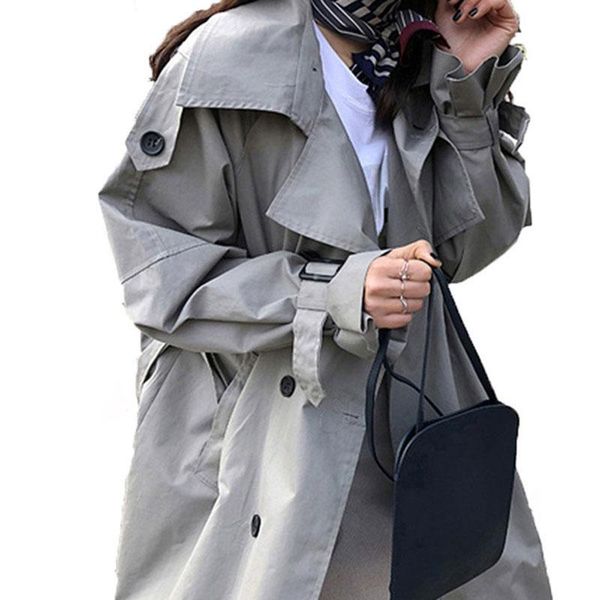 women's trench coats abrigos spring autumn 2021 korean fashion double breasted mid-long coat mujer loose belt large size windbreak outw, Tan;black
women's trench coats abrigos spring autumn 2021 korean fashion double breasted mid-long coat mujer loose belt large size windbreak outw, Tan;black