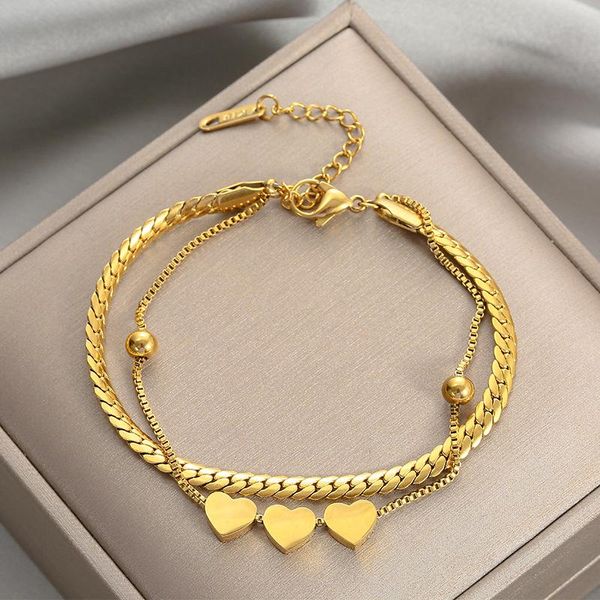 charm bracelets romantic stainless steel heart bracelet for women gold color snake chain layered jewelry girlfriend gift, Golden;silver
charm bracelets romantic stainless steel heart bracelet for women gold color snake chain layered jewelry girlfriend gift, Golden;silver