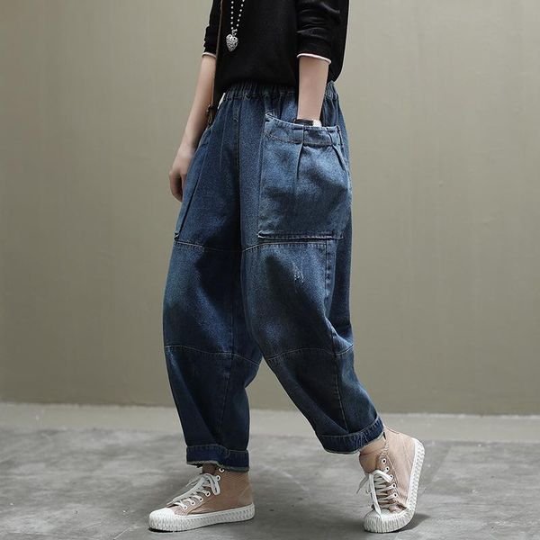 women's pants & capris girl do old washed stitching denim trousers elastic waist large size pocket radish wild, Black;white
women's pants & capris girl do old washed stitching denim trousers elastic waist large size pocket radish wild, Black;white