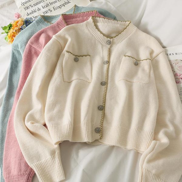 women's knits & tees korean sweater spring autumn single breasted o-neck long sleeve elegant coats woman casual short knitted cardigan, White
women's knits & tees korean sweater spring autumn single breasted o-neck long sleeve elegant coats woman casual short knitted cardigan, White
