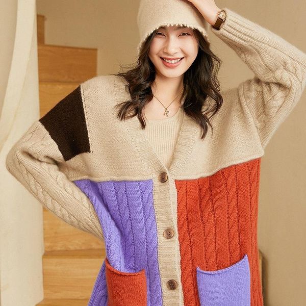 women's jackets 100% pure cashmere stitching thick cardigan jacket women autumn and winter 2021 korean loose knitted, Black;brown
women's jackets 100% pure cashmere stitching thick cardigan jacket women autumn and winter 2021 korean loose knitted, Black;brown