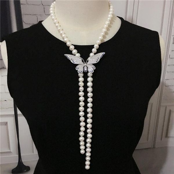 chains hand knotted 7-8mm nearly round natural white freshwater pearl necklace long sweater chain butterfly accessories fashion jewelry, Silver
chains hand knotted 7-8mm nearly round natural white freshwater pearl necklace long sweater chain butterfly accessories fashion jewelry, Silver