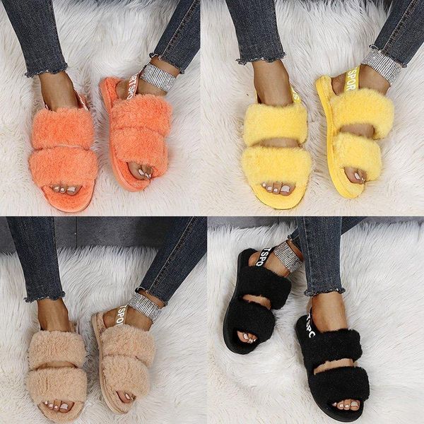 women fur slippers indoor shoes winter candy colorful soft brand back strap open toe plush warm 2021, Black
women fur slippers indoor shoes winter candy colorful soft brand back strap open toe plush warm 2021, Black