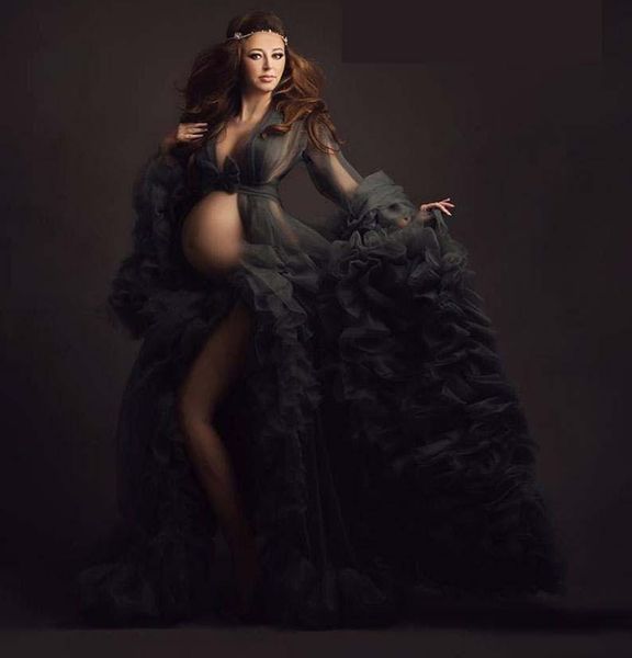 black tulle maternity robes bridal sleepwear full sleeves pregnant dress ruffles plus size cape cloak nightgowns evening dresses, White
black tulle maternity robes bridal sleepwear full sleeves pregnant dress ruffles plus size cape cloak nightgowns evening dresses, White