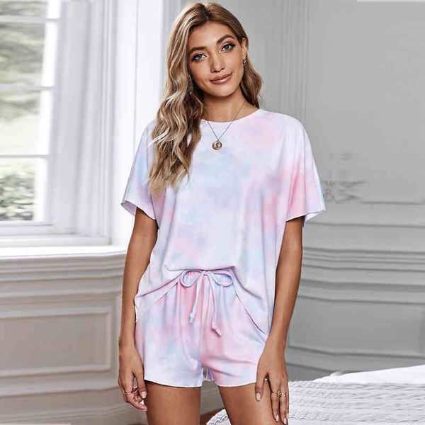 shiying tie dyed short sleeved pajamas women's summer 2021 new knitted round neck pullover women's home suit, Black;red
shiying tie dyed short sleeved pajamas women's summer 2021 new knitted round neck pullover women's home suit, Black;red